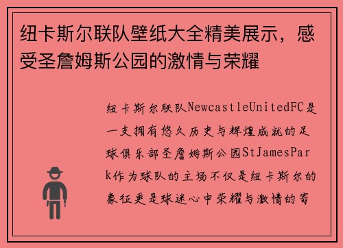 纽卡斯尔联队壁纸大全精美展示，感受圣詹姆斯公园的激情与荣耀